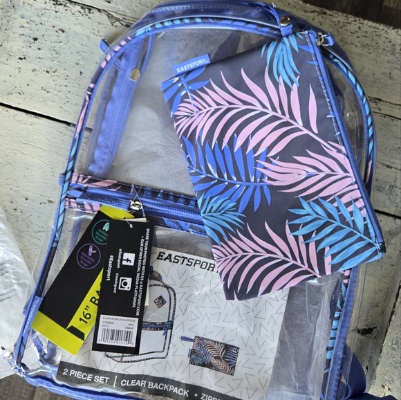 Nwt Eastsport Clear Backpack W Zipper Pencil Pouch Padded Shoulder Straps 16" - Picture 3 of 4